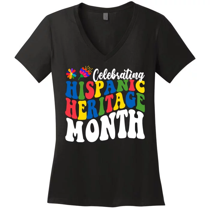 Celebrating Hispanic Heritage Month Colorful Women's V-Neck T-Shirt