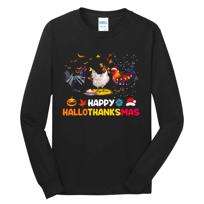 Chicken Halloween Happy Hallothanksmas Autumn Thanksgiving Tall Long Sleeve T-Shirt