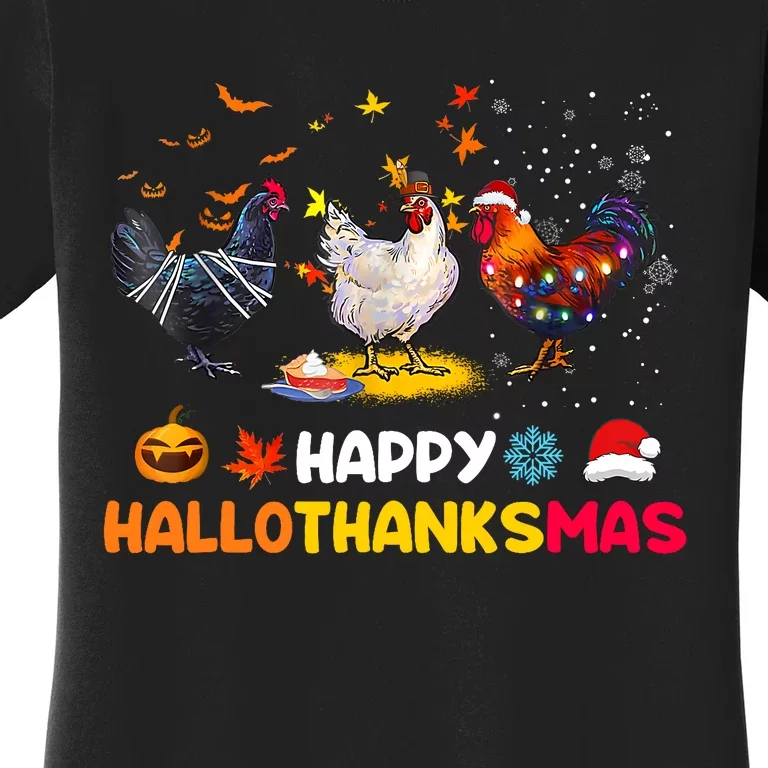 Chicken Halloween Happy Hallothanksmas Autumn Thanksgiving Women's T-Shirt