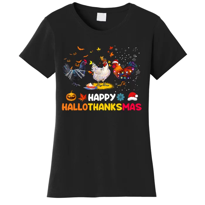 Chicken Halloween Happy Hallothanksmas Autumn Thanksgiving Women's T-Shirt