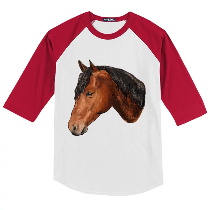 Cute Horse Head Kids Colorblock Raglan Jersey