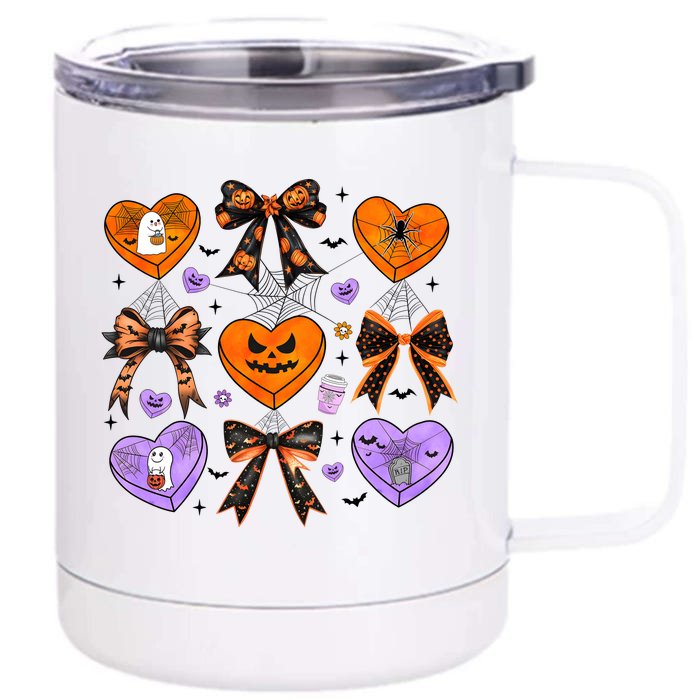 Candy Hearts Halloween Pumpkin Spooky Front & Back 12oz Stainless Steel Tumbler Cup