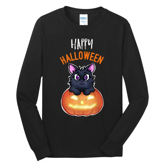 Cool Happy Halloween Cat And Jack O Lantern Tall Long Sleeve T-Shirt