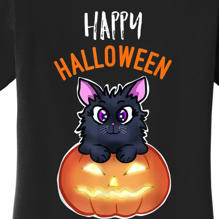 Cool Happy Halloween Cat And Jack O Lantern Women's T-Shirt