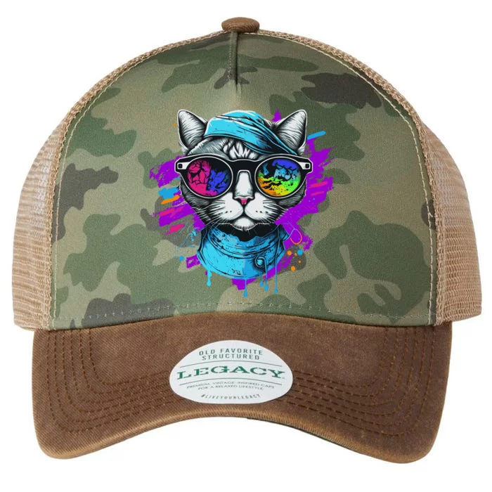 Cool Hipster Hip Cat With Shades Scarf And Hat Legacy Tie Dye Trucker Hat