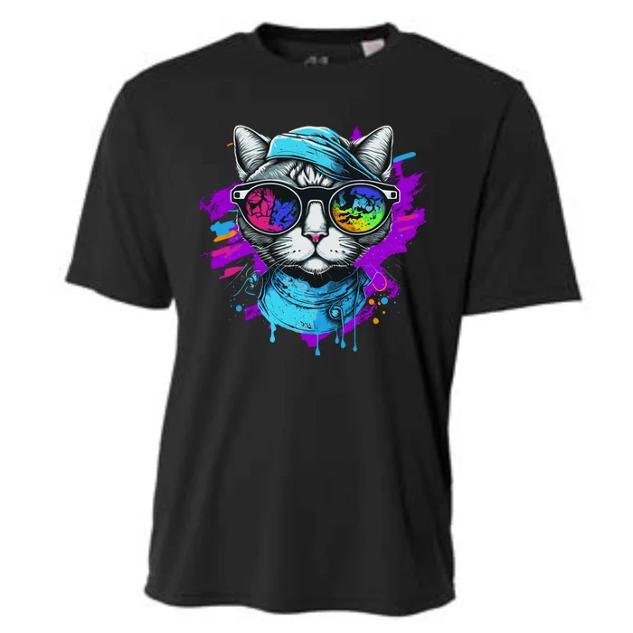 Cool Hipster Hip Cat With Shades Scarf And Hat Cooling Performance Crew T-Shirt