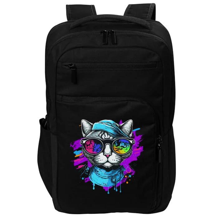 Cool Hipster Hip Cat With Shades Scarf And Hat Impact Tech Backpack