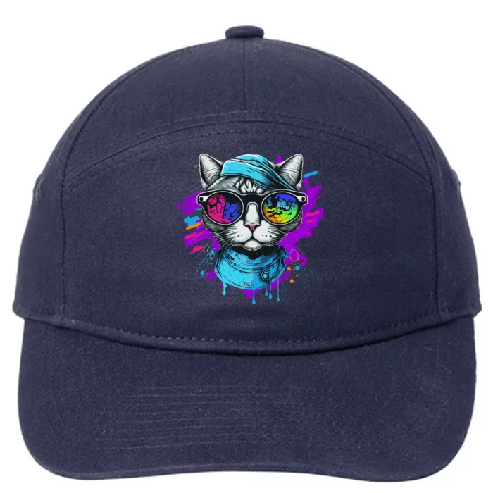 Cool Hipster Hip Cat With Shades Scarf And Hat 7-Panel Snapback Hat