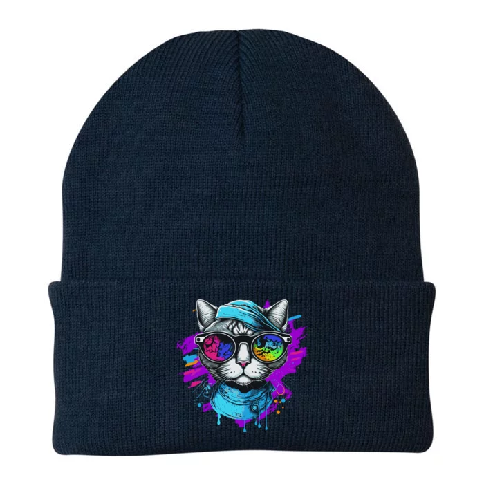 Cool Hipster Hip Cat With Shades Scarf And Hat Knit Cap Winter Beanie