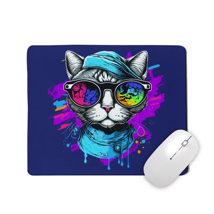 Cool Hipster Hip Cat With Shades Scarf And Hat Mousepad