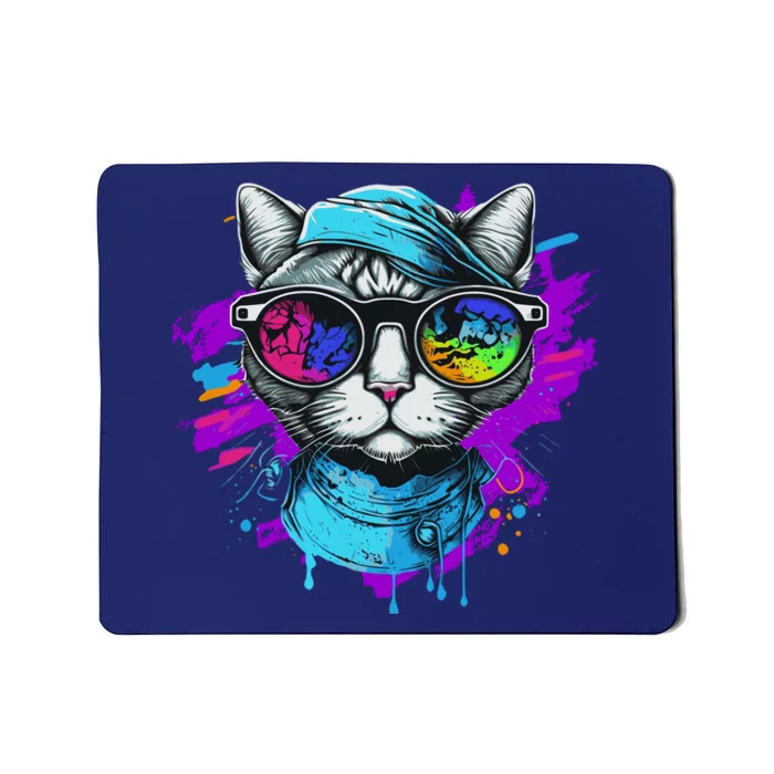 Cool Hipster Hip Cat With Shades Scarf And Hat Mousepad