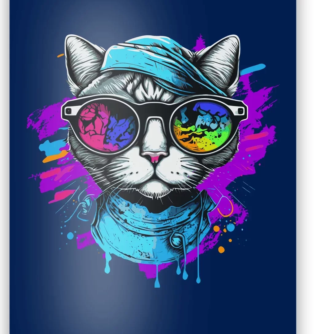 Cool Hipster Hip Cat With Shades Scarf And Hat Poster