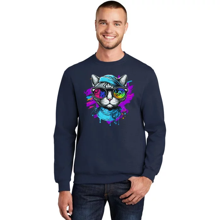 Cool Hipster Hip Cat With Shades Scarf And Hat Tall Sweatshirt