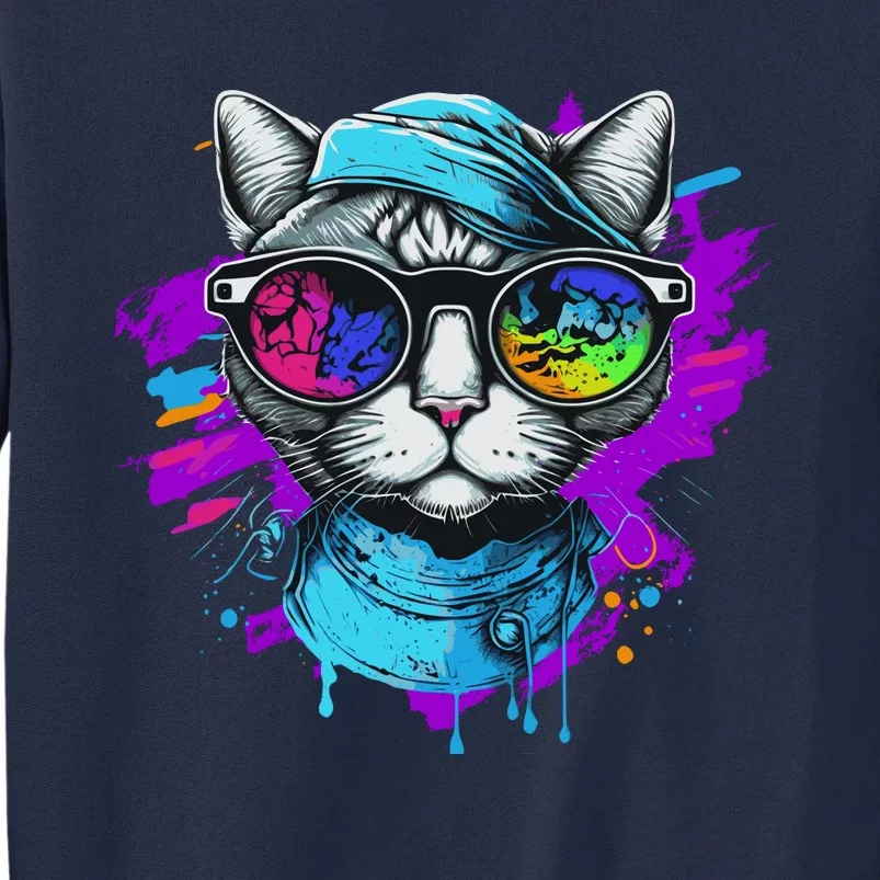 Cool Hipster Hip Cat With Shades Scarf And Hat Tall Sweatshirt