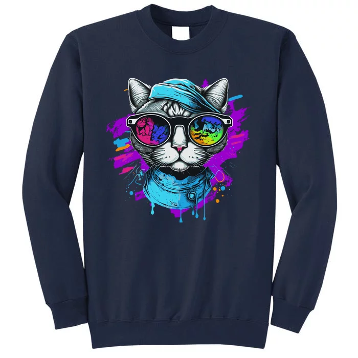 Cool Hipster Hip Cat With Shades Scarf And Hat Tall Sweatshirt