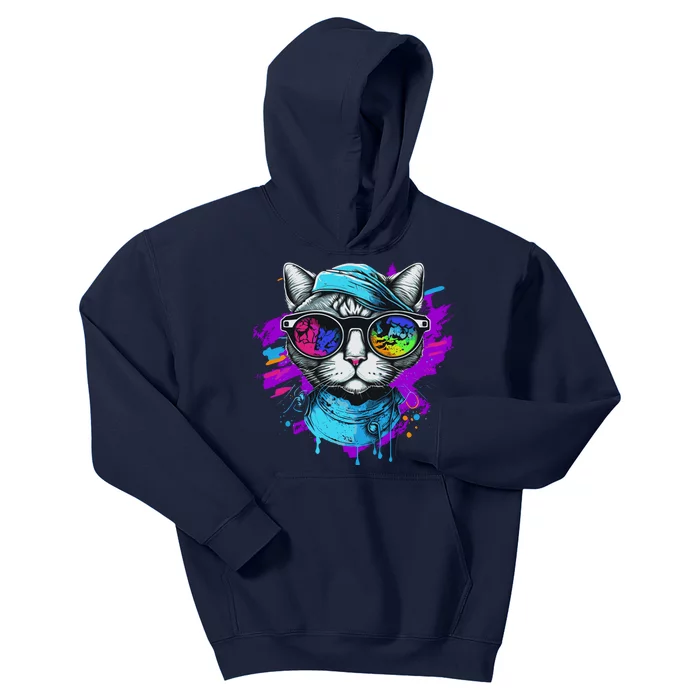 Cool Hipster Hip Cat With Shades Scarf And Hat Kids Hoodie