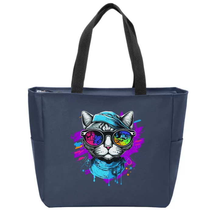 Cool Hipster Hip Cat With Shades Scarf And Hat Zip Tote Bag