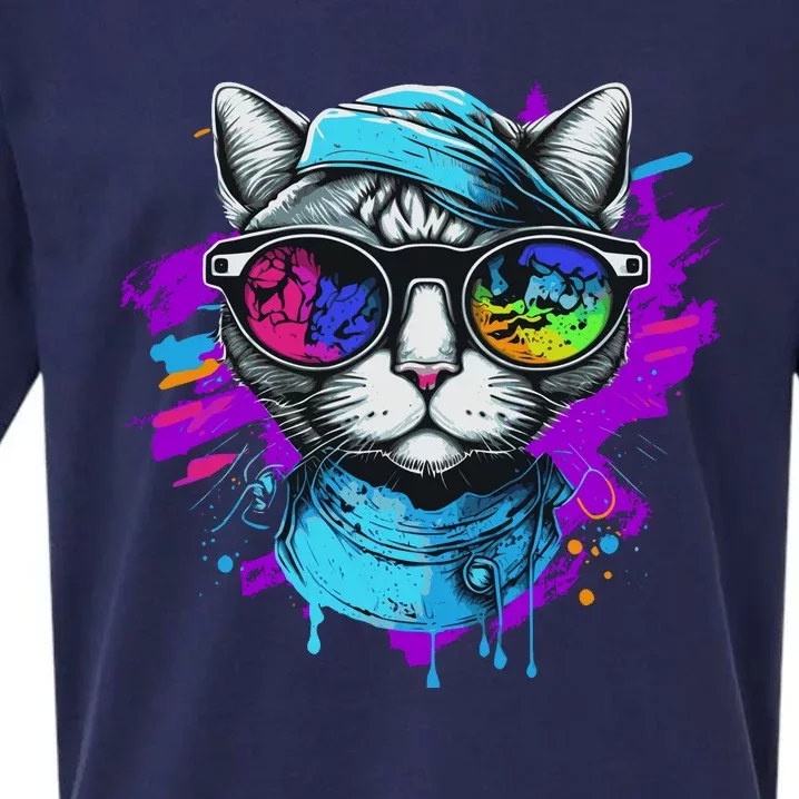 Cool Hipster Hip Cat With Shades Scarf And Hat Sueded Cloud Jersey T-Shirt