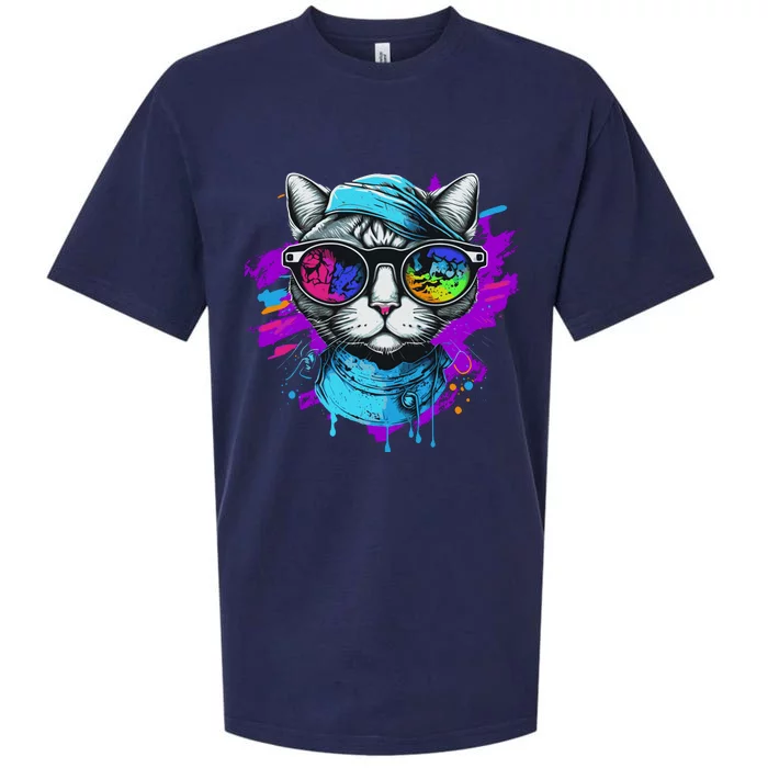 Cool Hipster Hip Cat With Shades Scarf And Hat Sueded Cloud Jersey T-Shirt