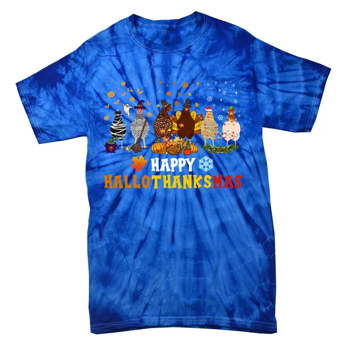 Chicken Halloween Happy Hallothanksmas Autumn Thanksgiving Gift Tie-Dye T-Shirt