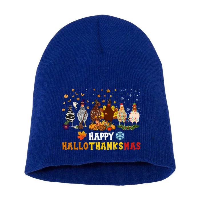 Chicken Halloween Happy Hallothanksmas Autumn Thanksgiving Gift Short Acrylic Beanie