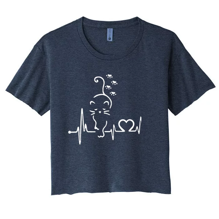 CAT HEARTBEAT Heart Beat For Mom Dad Cat Lovers Women's Crop Top Tee