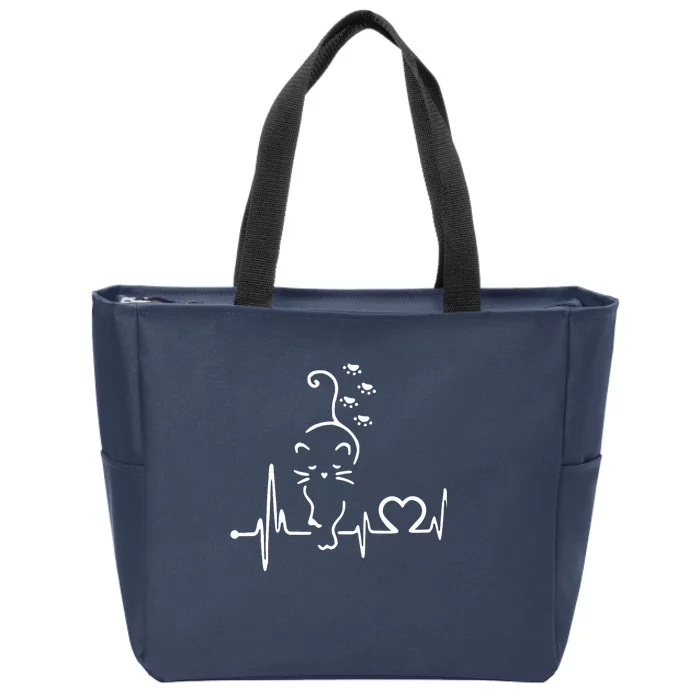 CAT HEARTBEAT Heart Beat For Mom Dad Cat Lovers Zip Tote Bag