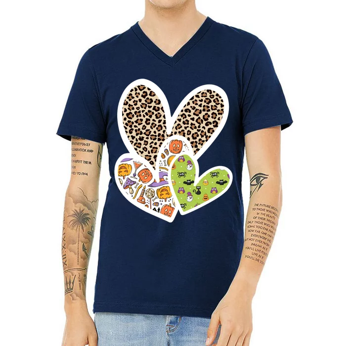 Cute Halloween Hearts Festive V-Neck T-Shirt