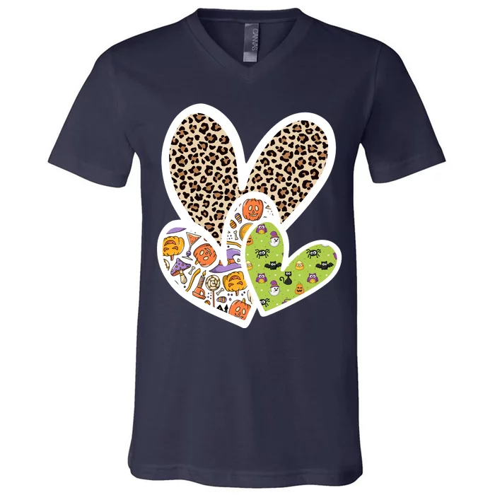 Cute Halloween Hearts Festive V-Neck T-Shirt