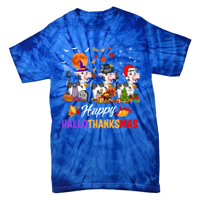 Cow Happy Hallothanksmas Funny Halloween Thanksgiving Farmer Great Gift Tie-Dye T-Shirt