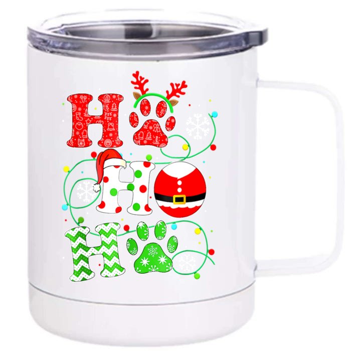 Christmas Ho Ho Ho Dog Paw Gift For Dog Lover Funny Xmas Cute Gift Front & Back 12oz Stainless Steel Tumbler Cup