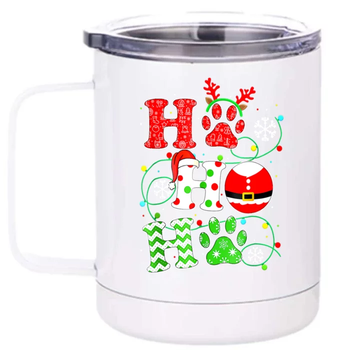 Christmas Ho Ho Ho Dog Paw Gift For Dog Lover Funny Xmas Cute Gift Front & Back 12oz Stainless Steel Tumbler Cup