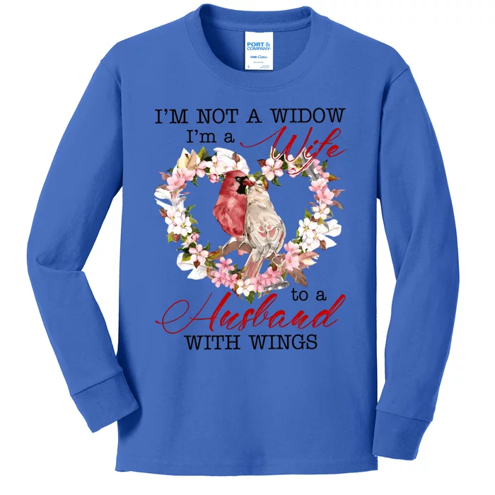 Cardinal Husband In Heaven IM Not Widow Angel Loving Memory Gift Kids Long Sleeve Shirt