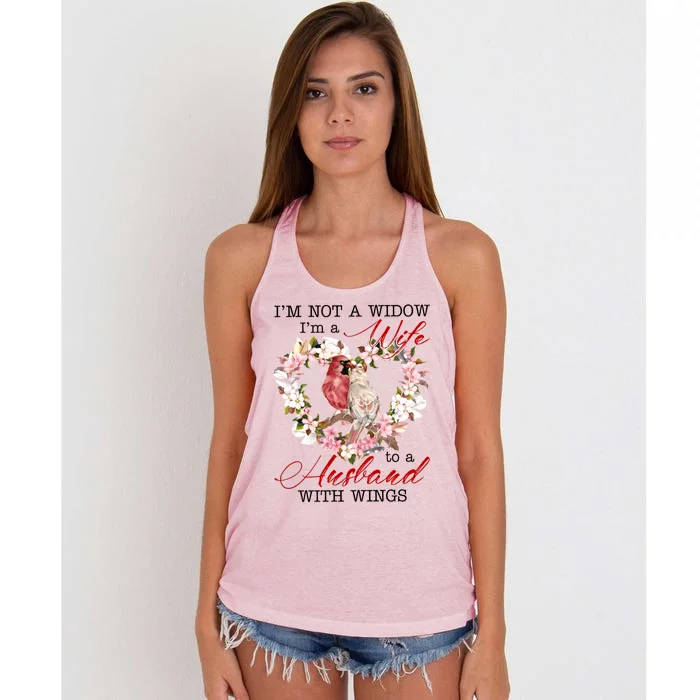 Cardinal Husband In Heaven IM Not Widow Angel Loving Memory Gift Women's Knotted Racerback Tank