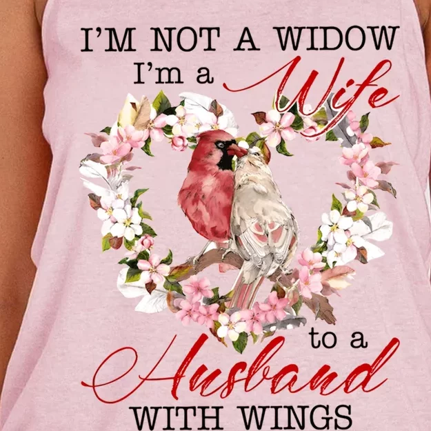 Cardinal Husband In Heaven IM Not Widow Angel Loving Memory Gift Women's Knotted Racerback Tank