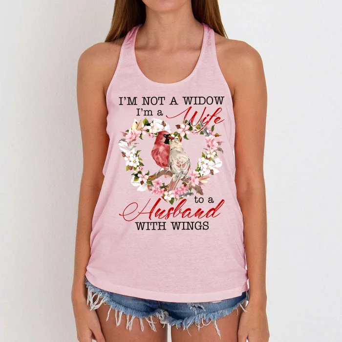 Cardinal Husband In Heaven IM Not Widow Angel Loving Memory Gift Women's Knotted Racerback Tank