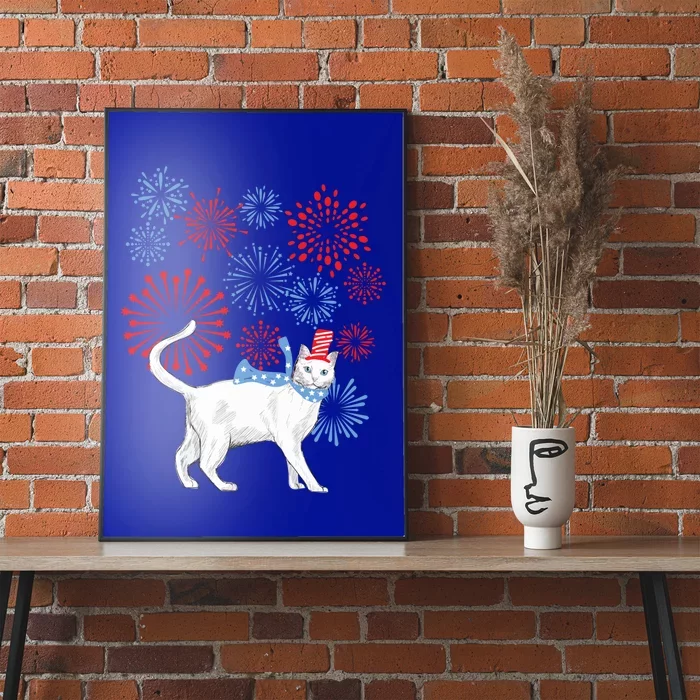 Cat Happy Independence Day Fireworks Memorial Day Gift Poster