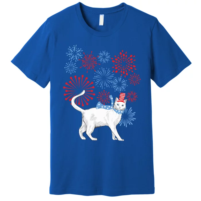 Cat Happy Independence Day Fireworks Memorial Day Gift Premium T-Shirt