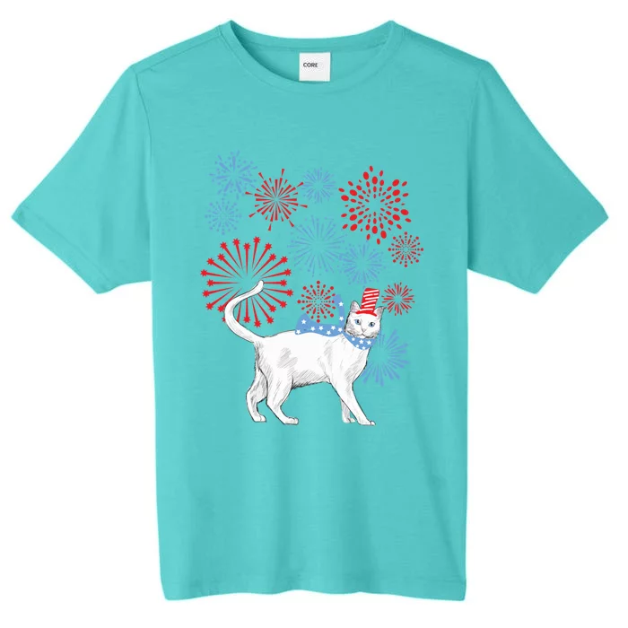 Cat Happy Independence Day Fireworks Memorial Day Gift ChromaSoft Performance T-Shirt