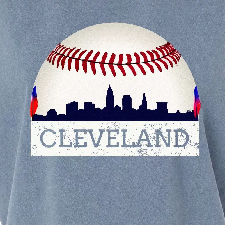 Cleveland Hometown Indian Tribe Skyline Ball Design Garment-Dyed Women's Muscle Tee