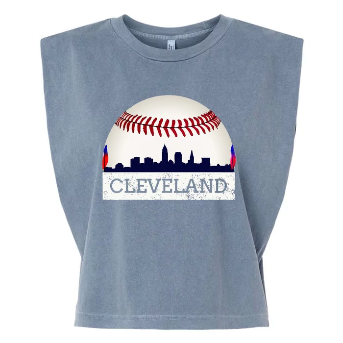 Cleveland Hometown Indian Tribe Skyline Ball Design Garment-Dyed Women's Muscle Tee