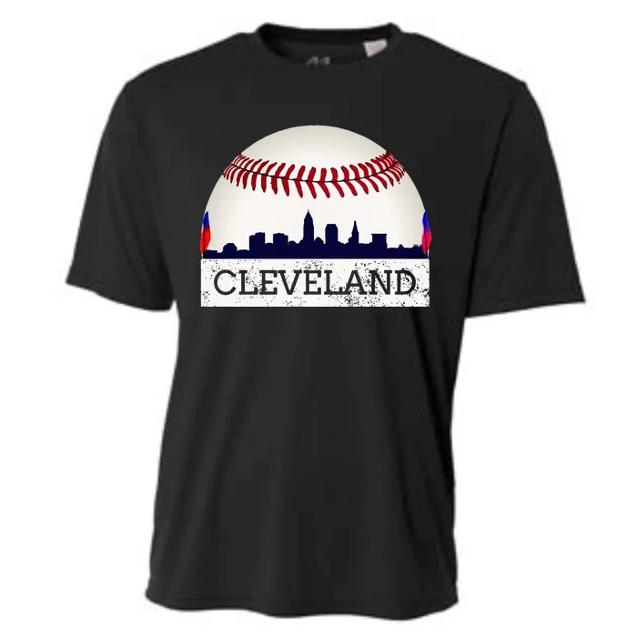 Cleveland Hometown Indian Tribe Skyline Ball Design Long Sleeve Cooling Performance Crew T-Shirt