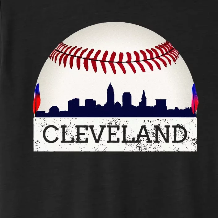 Cleveland Hometown Indian Tribe Skyline Ball Design Long Sleeve ChromaSoft Performance T-Shirt