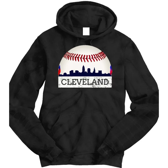 Cleveland Hometown Indian Tribe Skyline Ball Design Long Sleeve Tie Dye Hoodie