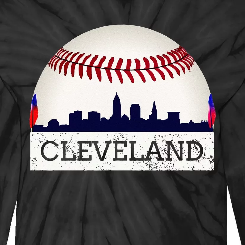 Cleveland Hometown Indian Tribe Skyline Ball Design Long Sleeve Tie-Dye Long Sleeve Shirt