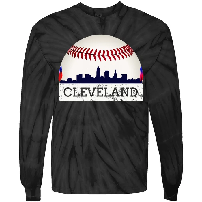 Cleveland Hometown Indian Tribe Skyline Ball Design Long Sleeve Tie-Dye Long Sleeve Shirt