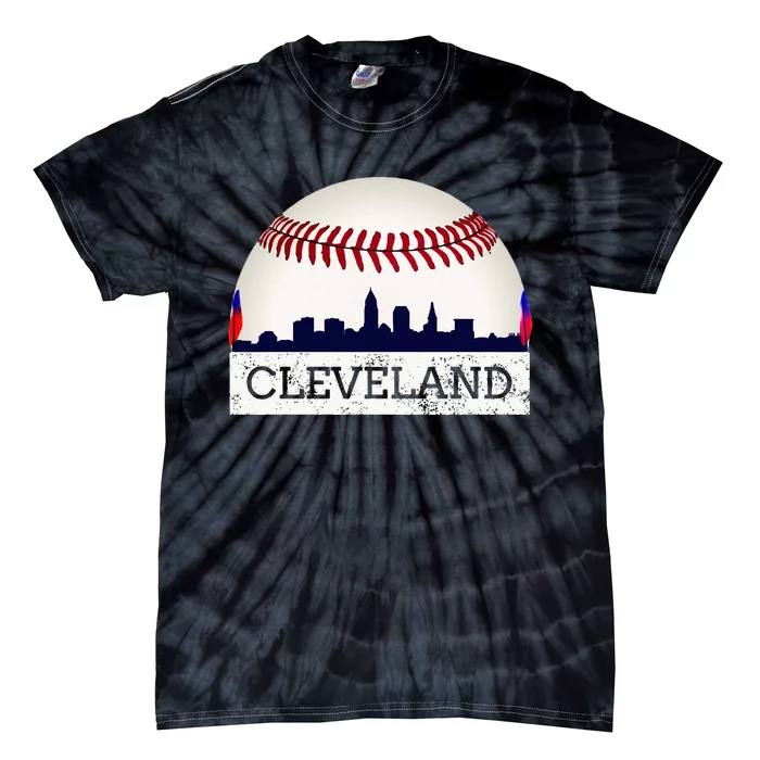 Cleveland Hometown Indian Tribe Skyline Ball Design Long Sleeve Tie-Dye T-Shirt