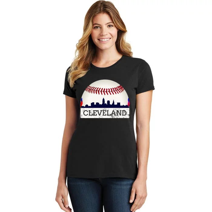 Cleveland Hometown Indian Tribe Skyline Ball Design Long Sleeve Women's T-Shirt