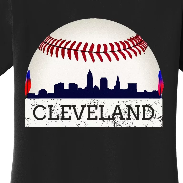 Cleveland Hometown Indian Tribe Skyline Ball Design Long Sleeve Women's T-Shirt