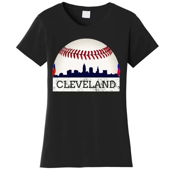 Cleveland Hometown Indian Tribe Skyline Ball Design Long Sleeve Women's T-Shirt